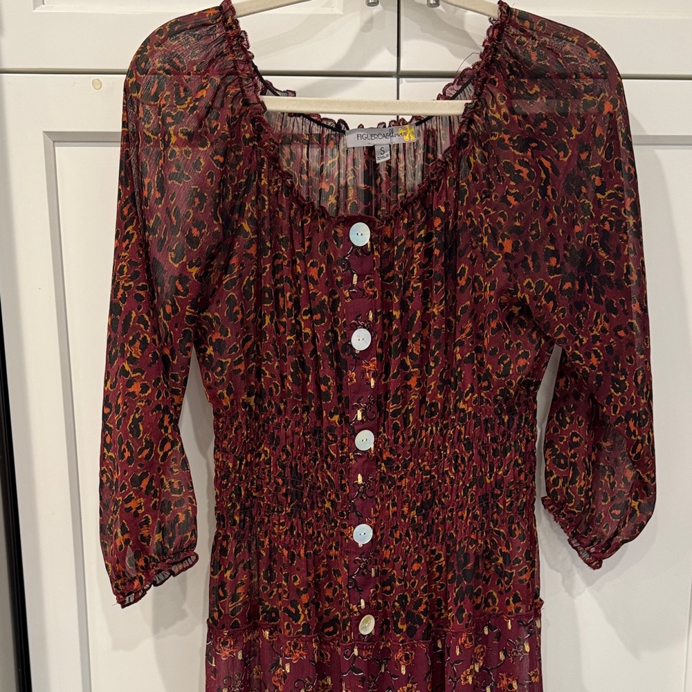 Elegant Burgundy Long Sleeve Sheer Maxi Dress